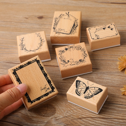 Rectangle shape wood rubber stamp for card making Butterfly wood stamp