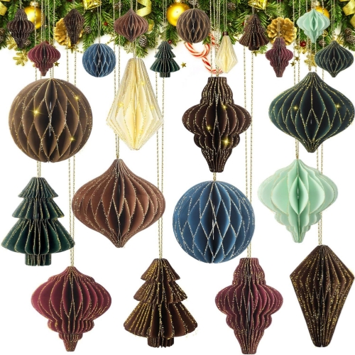 Christmas Indoor Hanging Glitter Egde Paper Honeycomb Decoration